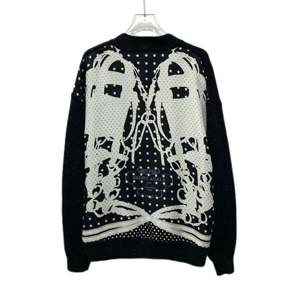 Hermès Black Wool V-Neck Long-Sleeve Cardigan With Star Print Lining Size 38 Mad - Picture 8 of 8